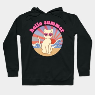 Hello summer - cat beach sunglasses Hoodie